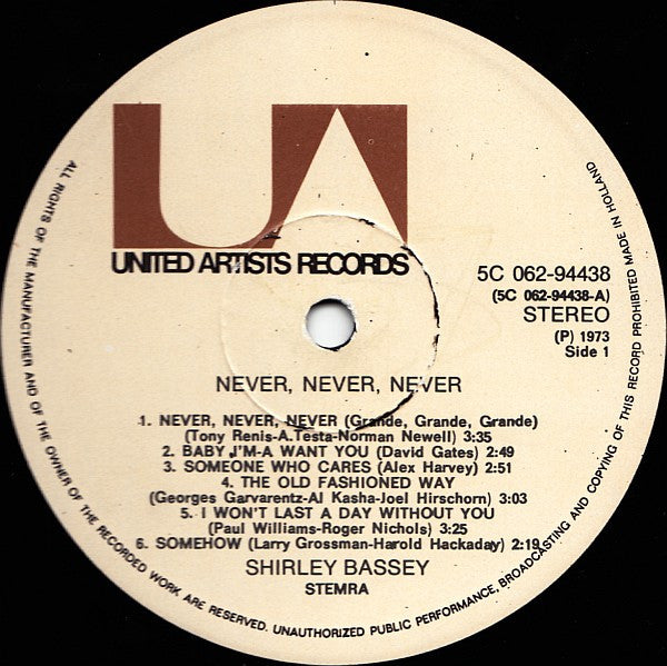 Shirley Bassey : Never, Never, Never (LP, Album)
