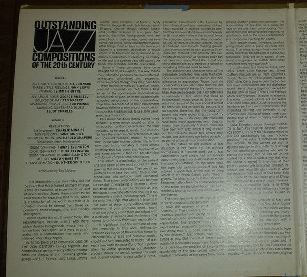 Various : Outstanding Jazz Compositions of the 20th Century (2xLP, Comp, Mono, Promo)