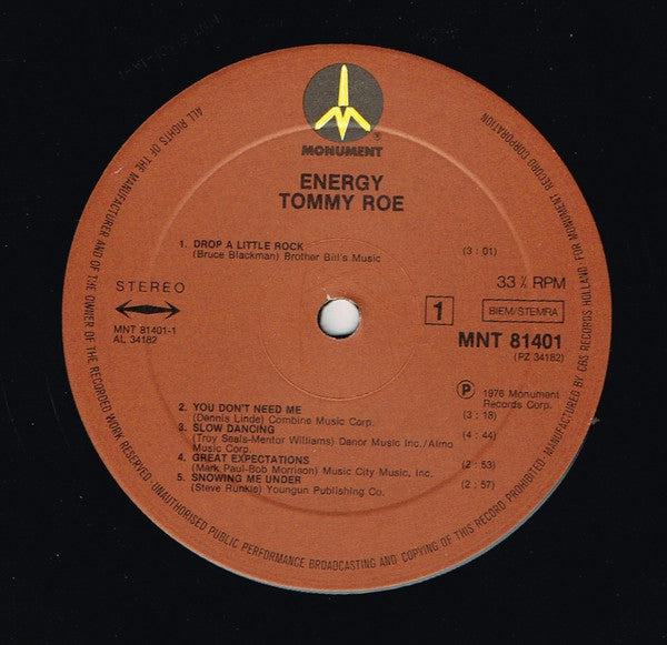 Tommy Roe : Energy (LP, Album)