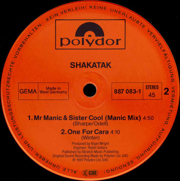 Shakatak : Mr. Manic & Sister Cool (Cool Mix) (12")