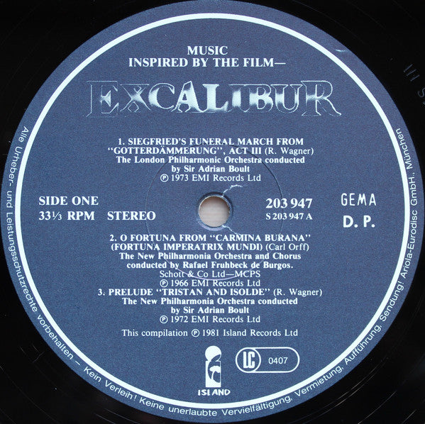 Various : Music From The Film Excalibur And Other Selections (LP, Comp)