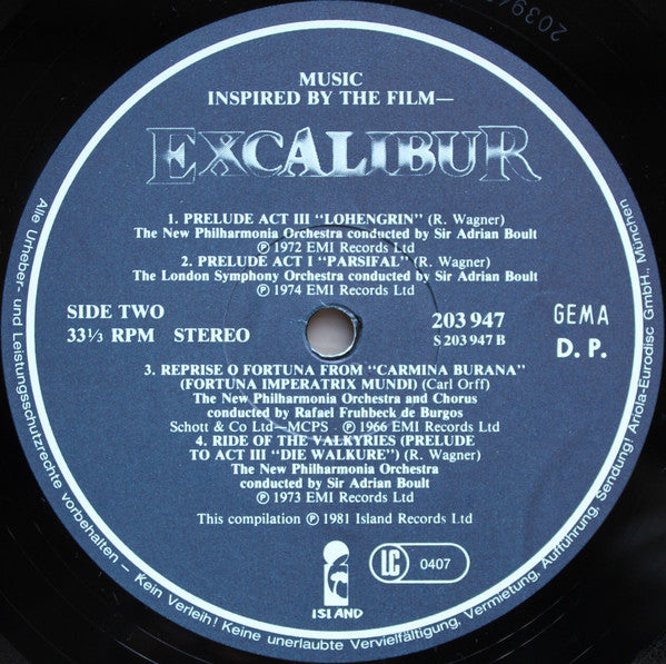 Various : Music From The Film Excalibur And Other Selections (LP, Comp)
