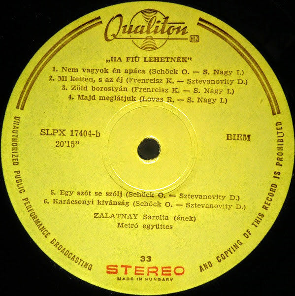 Sarolta Zalatnay : ...Ha Fiú Lehetnék (LP, Album)