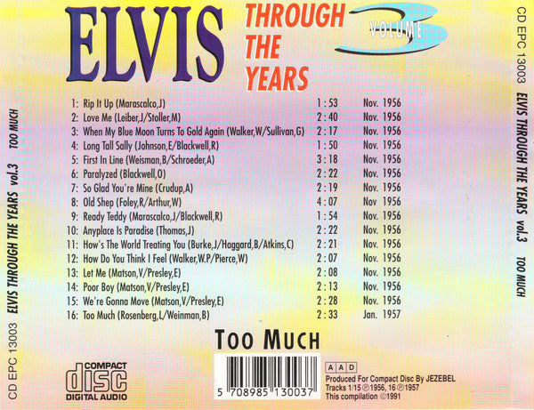 Elvis Presley : Elvis Through The Years Vol 3  - Too Much (CD, Comp, GEM)