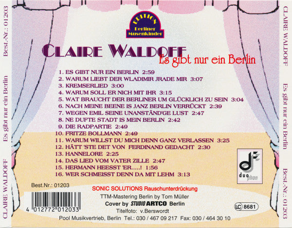 Claire Waldoff : Es Gibt Nur Ein Berlin (CD, Comp)