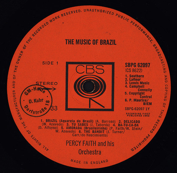 Percy Faith & His Orchestra : The Music Of Brazil! (LP, Album)