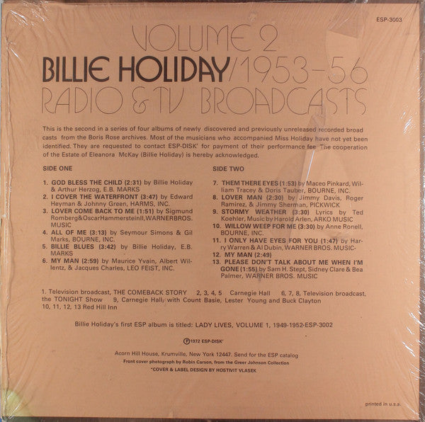 Billie Holiday : 1953-56 Radio & TV  Broadcasts Volume 2 (LP, Album, RE)