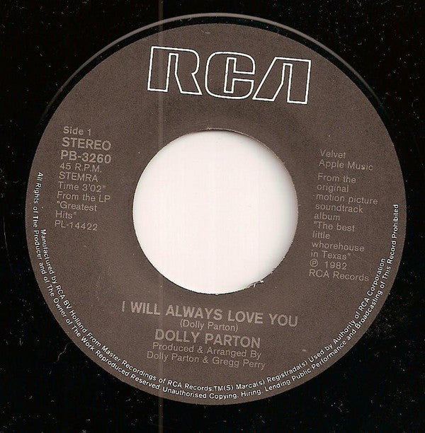 Dolly Parton : I Will Always Love You (7", Single)