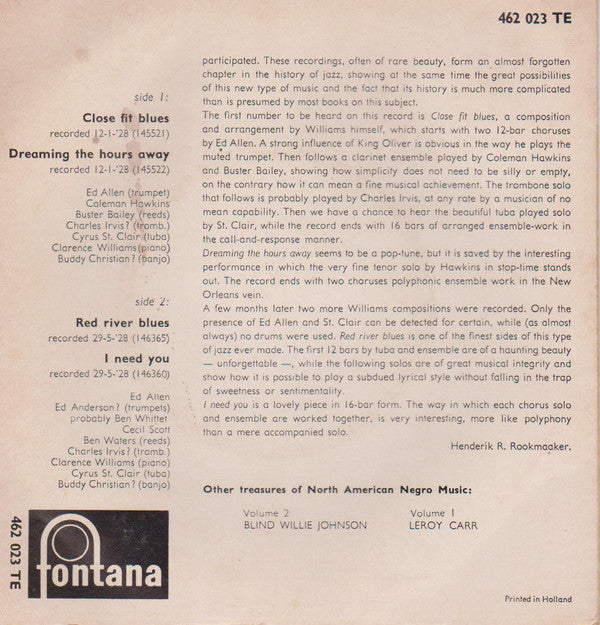 Clarence Williams' Jazz Kings : Treasures Of North-American Negro Music Volume 3 (7", EP, Gat)
