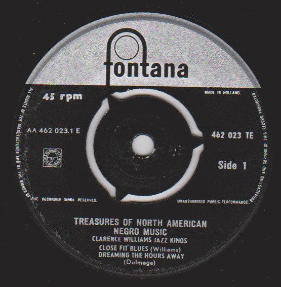 Clarence Williams' Jazz Kings : Treasures Of North-American Negro Music Volume 3 (7", EP, Gat)