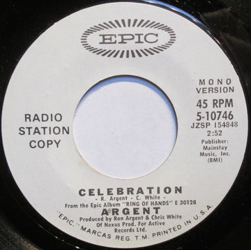 Argent : Celebration (7", Mono, Promo)