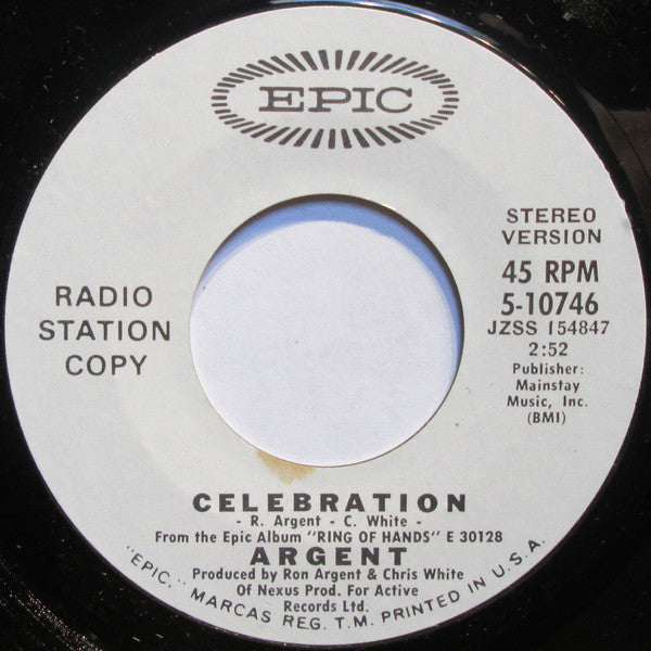 Argent : Celebration (7", Mono, Promo)