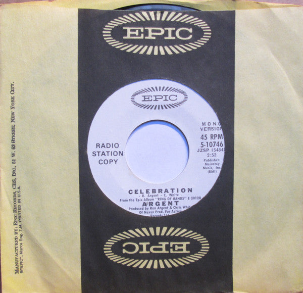 Argent : Celebration (7", Mono, Promo)