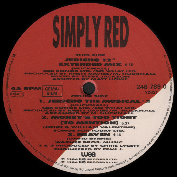 Simply Red : Jericho (12")