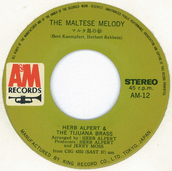 Herb Alpert & The Tijuana Brass : The Maltese Melody / I'll Be Back (7", Single)