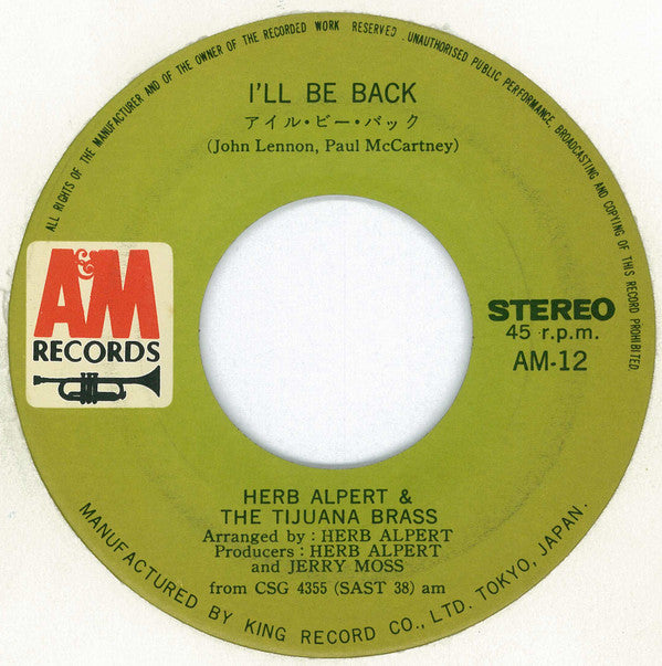 Herb Alpert & The Tijuana Brass : The Maltese Melody / I'll Be Back (7", Single)