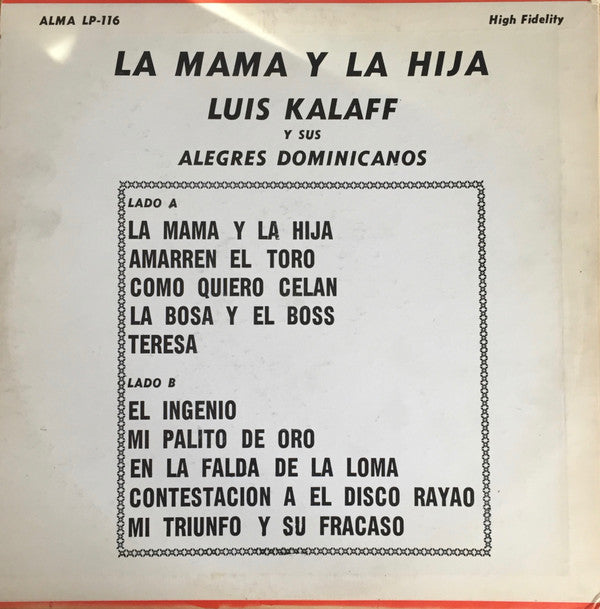 Luis Kalaff Y Sus Alegres Dominicanos : La Hija Y La Mama (LP, Album)