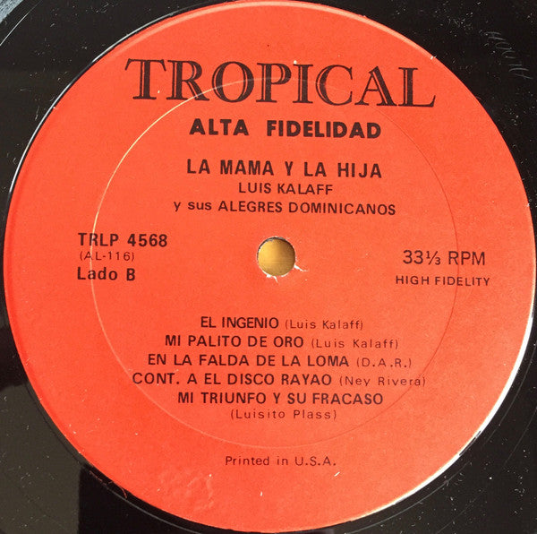 Luis Kalaff Y Sus Alegres Dominicanos : La Hija Y La Mama (LP, Album)