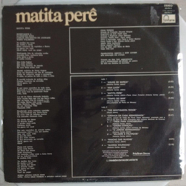 Antonio Carlos Jobim : Matita Perê (LP, Album, RE)
