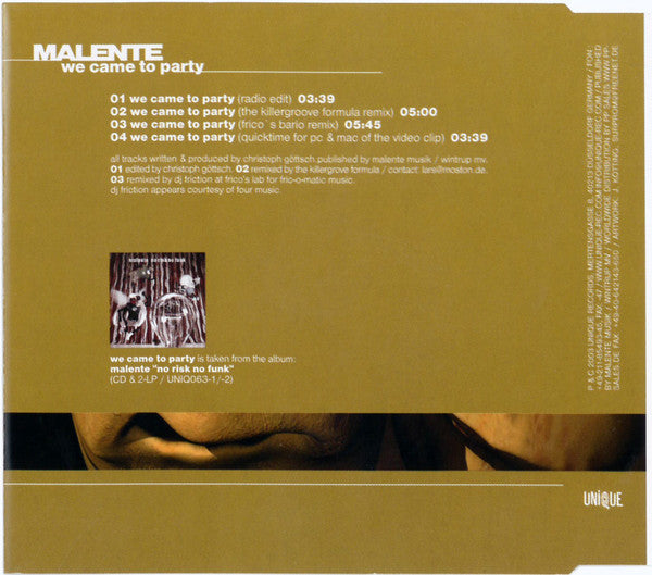Malente : We Came To Party (CD, Maxi, Enh)