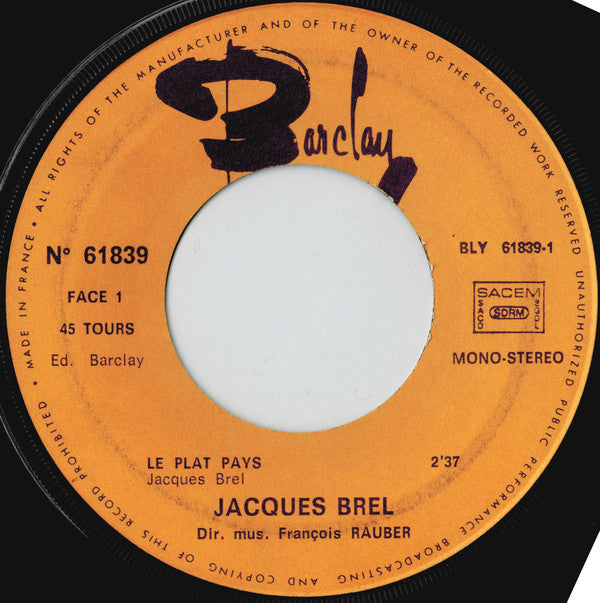 Jacques Brel : Le Plat Pays / Les Bigotes (7", Single, RE)
