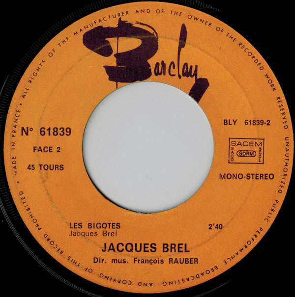 Jacques Brel : Le Plat Pays / Les Bigotes (7", Single, RE)