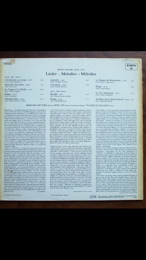 Claude Debussy, Bernard Kruysen, Noël Lee : Lieder. Songs. Melodies (LP)
