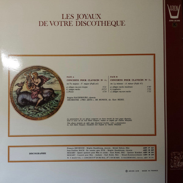 Wilhelm Friedemann Bach - Brigitte Haudebourg, Orchestre Pro Arte De Munich, Kurt Redel : Concerti N°4 En Fa Majeur, N°5 En La Mineur (LP, Album)