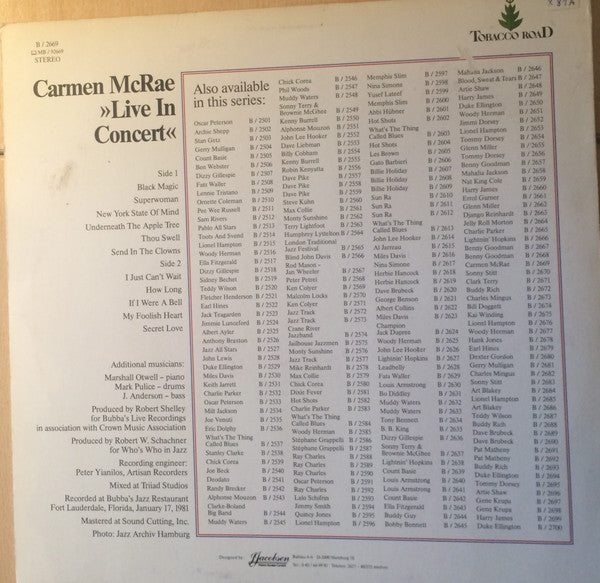Carmen McRae : Live In Concert (LP)