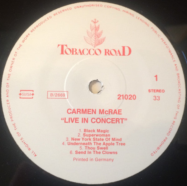 Carmen McRae : Live In Concert (LP)