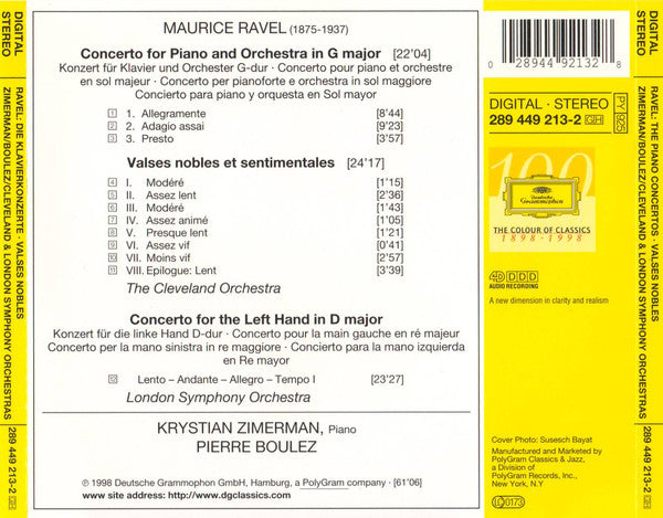 Maurice Ravel, Krystian Zimerman, Pierre Boulez : The Piano Concertos • Valses Nobles Et Sentimentales (CD, PMD)