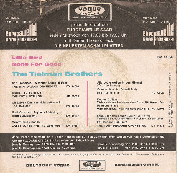 Tielman Brothers : Little Bird / Gone For Good (7", Single)