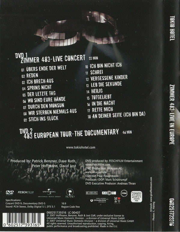 Tokio Hotel : Zimmer 483 - Live In Europe (2xDVD-V, PAL)