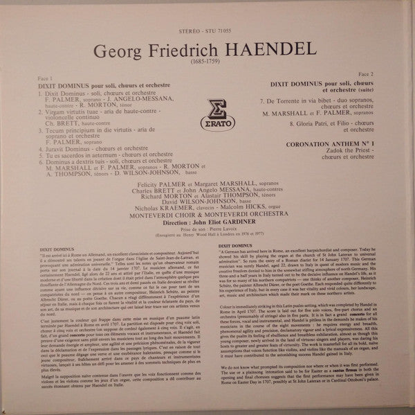 Georg Friedrich Händel - The Monteverdi Choir & The Monteverdi Orchestra, John Eliot Gardiner : Dixit Dominus - Coronation Anthem N°1 (LP, RP)