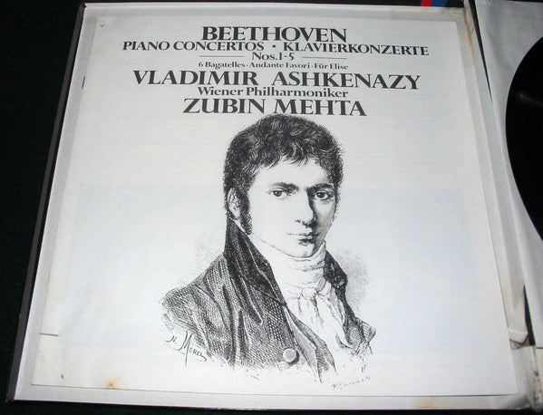 Ludwig van Beethoven, Vladimir Ashkenazy, Wiener Philharmoniker, Zubin Mehta : Beethoven Piano Concertos Nos. 1-5 6 Bagatelles - Andante Favori - Fur Elise (4xLP, Album)