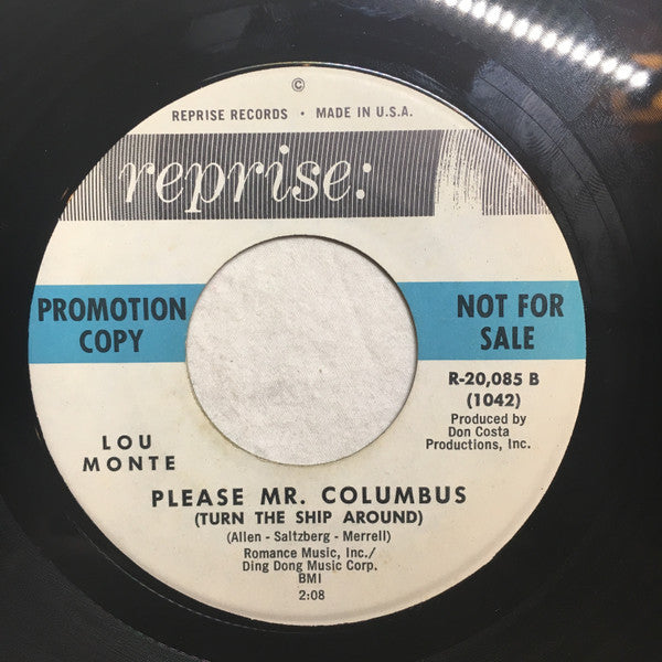 Lou Monte : Addio, Addio (Good-Bye) / Please Mr. Columbus (Turn The Ship Around) (7", Promo)