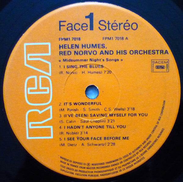 Helen Humes With  Red Norvo And His Orchestra : Midsummer Night's Songs (LP, Comp)