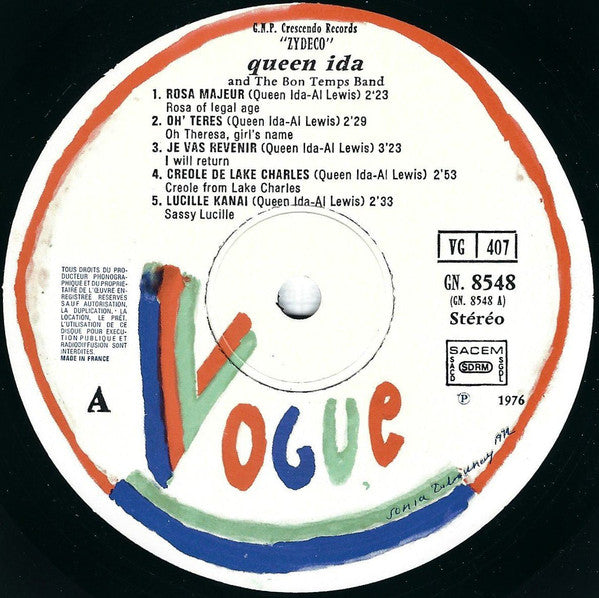 Queen Ida And The Bon Temps Band* : Zydeco (LP, Album, RE)