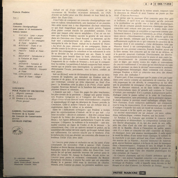 Francis Poulenc, Gabriel Tacchino, Georges Prêtre : Aubade - Concerto Pour Piano (LP, Album)