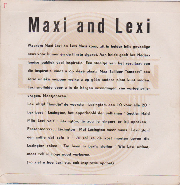 Max Tailleur : Maxi And Lexi (7", Single)