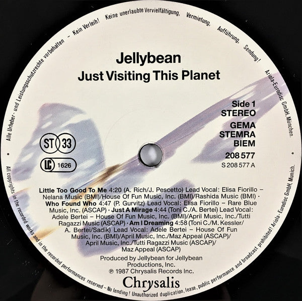 Jellybean* : Just Visiting This Planet (LP, Album)