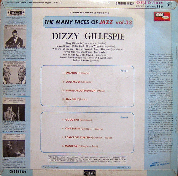 Dizzy Gillespie : Grand Orchestre - Pasadena 1948 (LP, Album, RE)