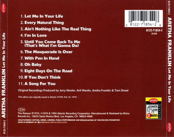 Aretha Franklin : Let Me In Your Life (CD, Album, RE, RM)