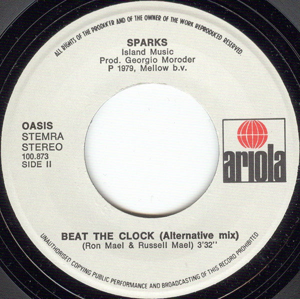 Sparks : Beat The Clock (7", Single, Pap)