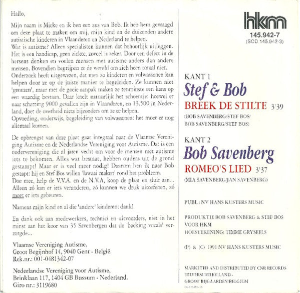 Stef Bos & Bob Savenberg : Breek De Stilte (7", Single)