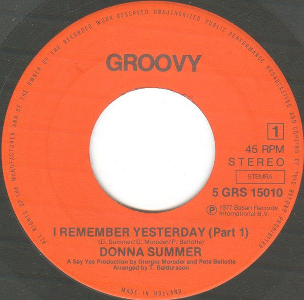 Donna Summer : I Remember Yesterday (Part 1/Part 2) (7", Single)