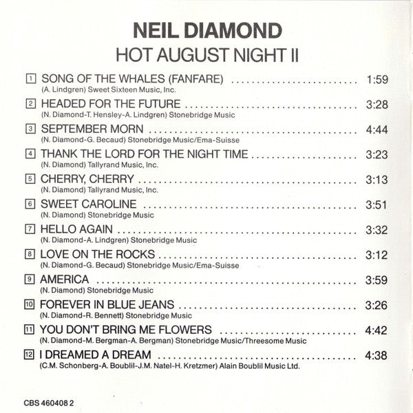 Neil Diamond : Hot August Night II (CD, Album)