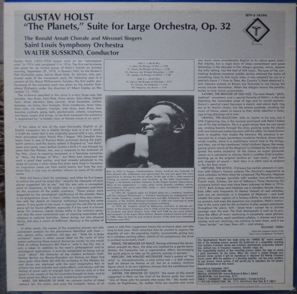 Gustav Holst, Saint Louis Symphony Orchestra, Walter Susskind : The Planets (LP, Album, Quad, DBX)