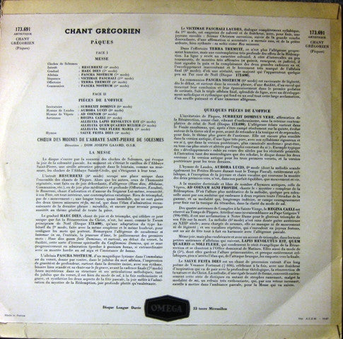 Chœur Des Moines De L'Abbaye Saint-Pierre De Solesmes, Dom Joseph Gajard : Chant Grégorien - Pâques (LP, Mono)