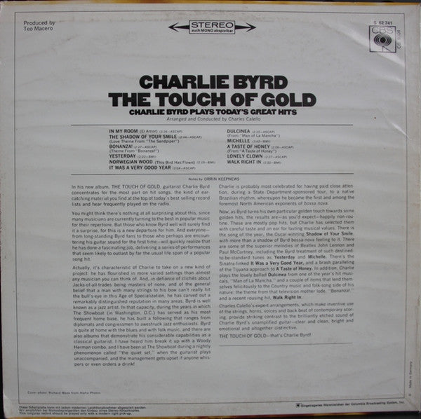 Charlie Byrd : The Touch Of Gold (Charlie Byrd Plays Today’s Great Hits) (LP, Album)